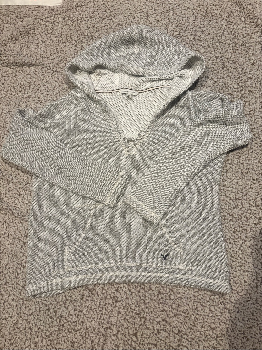 American Eagle Outfitters Light Gray Knit Hooded Sweater